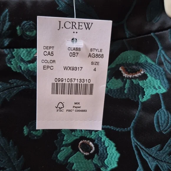 J. Crew Emmie Poppy A-line Black & Green Lined Skirt Size 4, New With Tags - Picture 3 of 16